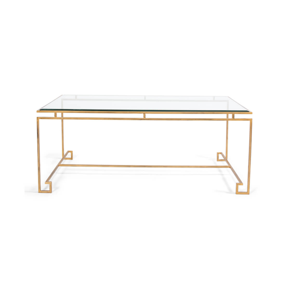 Glass top cocktail table, front view.