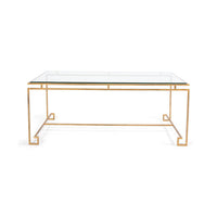 Glass top cocktail table, front view.