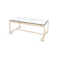 Glass top cocktail table, angled perspective.