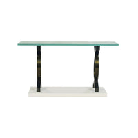 Front view of modern console table with sleek design.