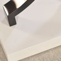 Bottom detail of console table with white base.