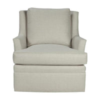 Beige modern armchair with cushion, front view.