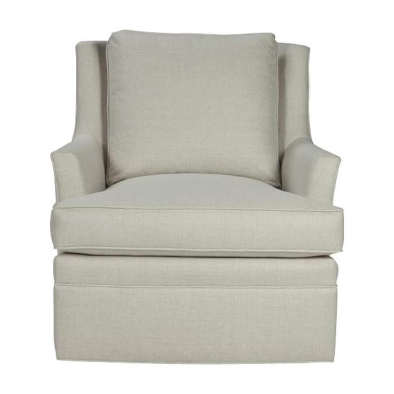 Beige modern armchair with cushion, front view.