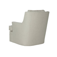 Beige modern armchair with cushion, back view.