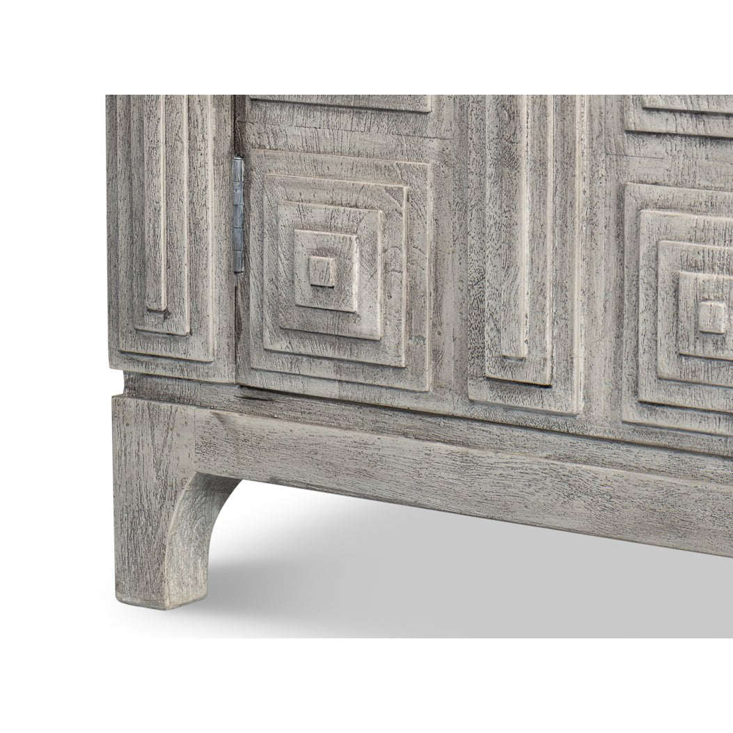 Base detail of modern gray geometric sideboard.