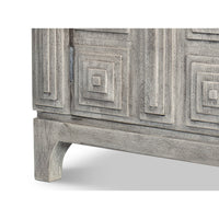 Base detail of modern gray geometric sideboard.