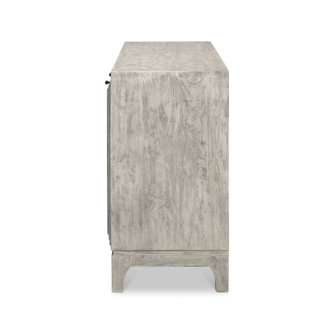 Side profile of modern gray geometric sideboard.