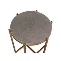 Top view of textured gray leather accent table.