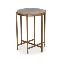 Side view of leather top accent table.