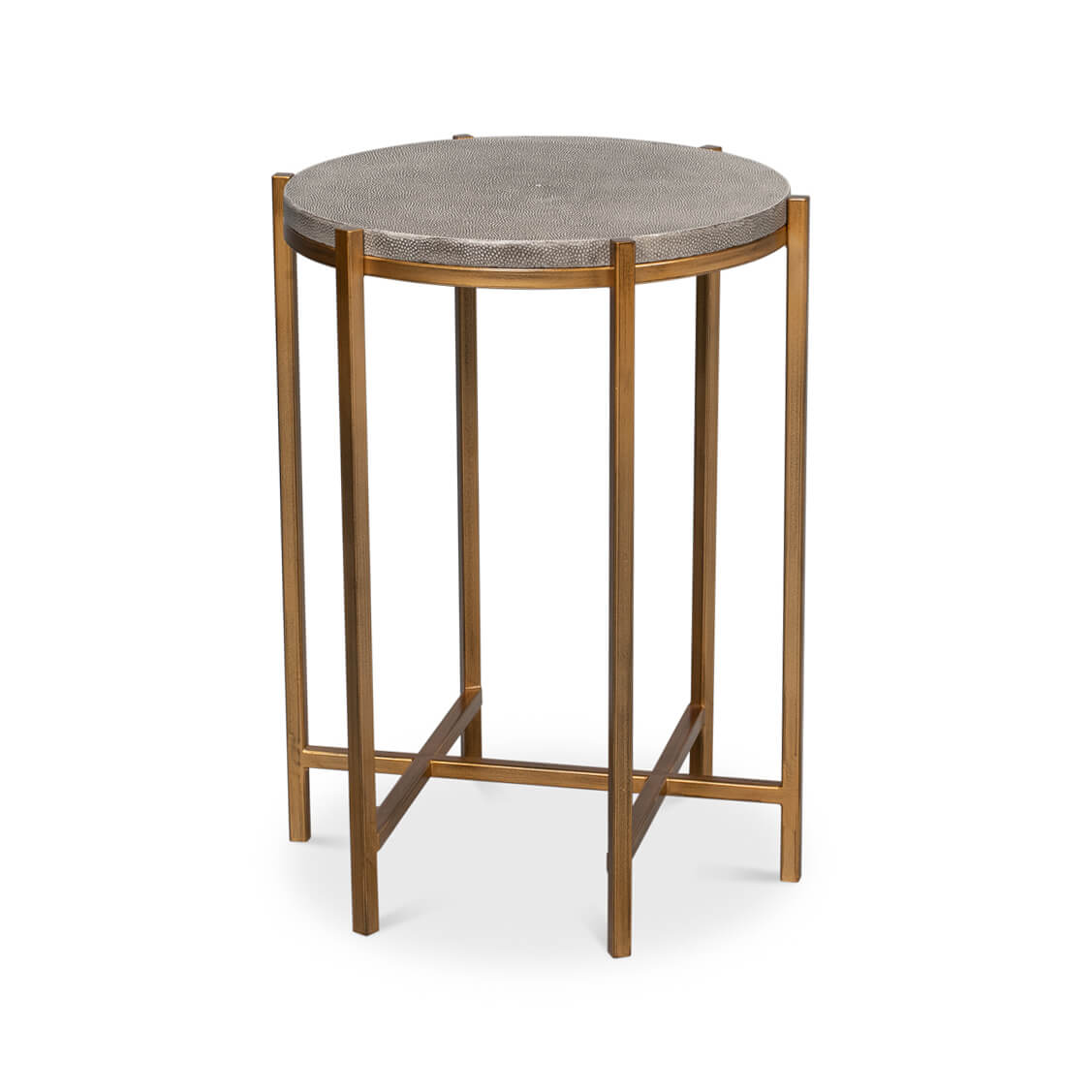 Modern gray leather top accent table, alternate angle view.