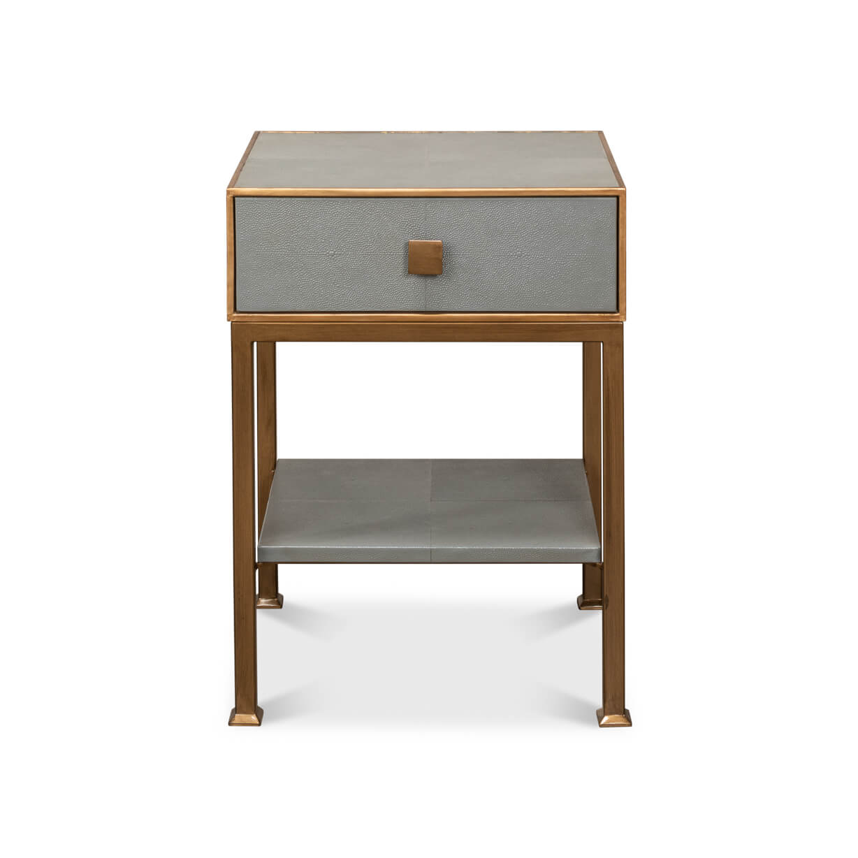 Front view of modern gray nightstand