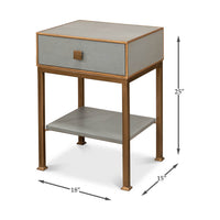 Dimensions indicated on modern gray nightstand
