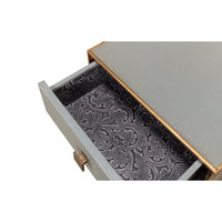 Interior of nightstand drawer with pattern