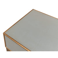 Corner detail of modern gray nightstand top