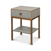Side angle view of modern gray nightstand