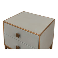Close-up top surface and drawer detail nightstand.