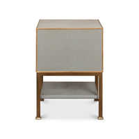 Back view of gray two drawer nightstand.