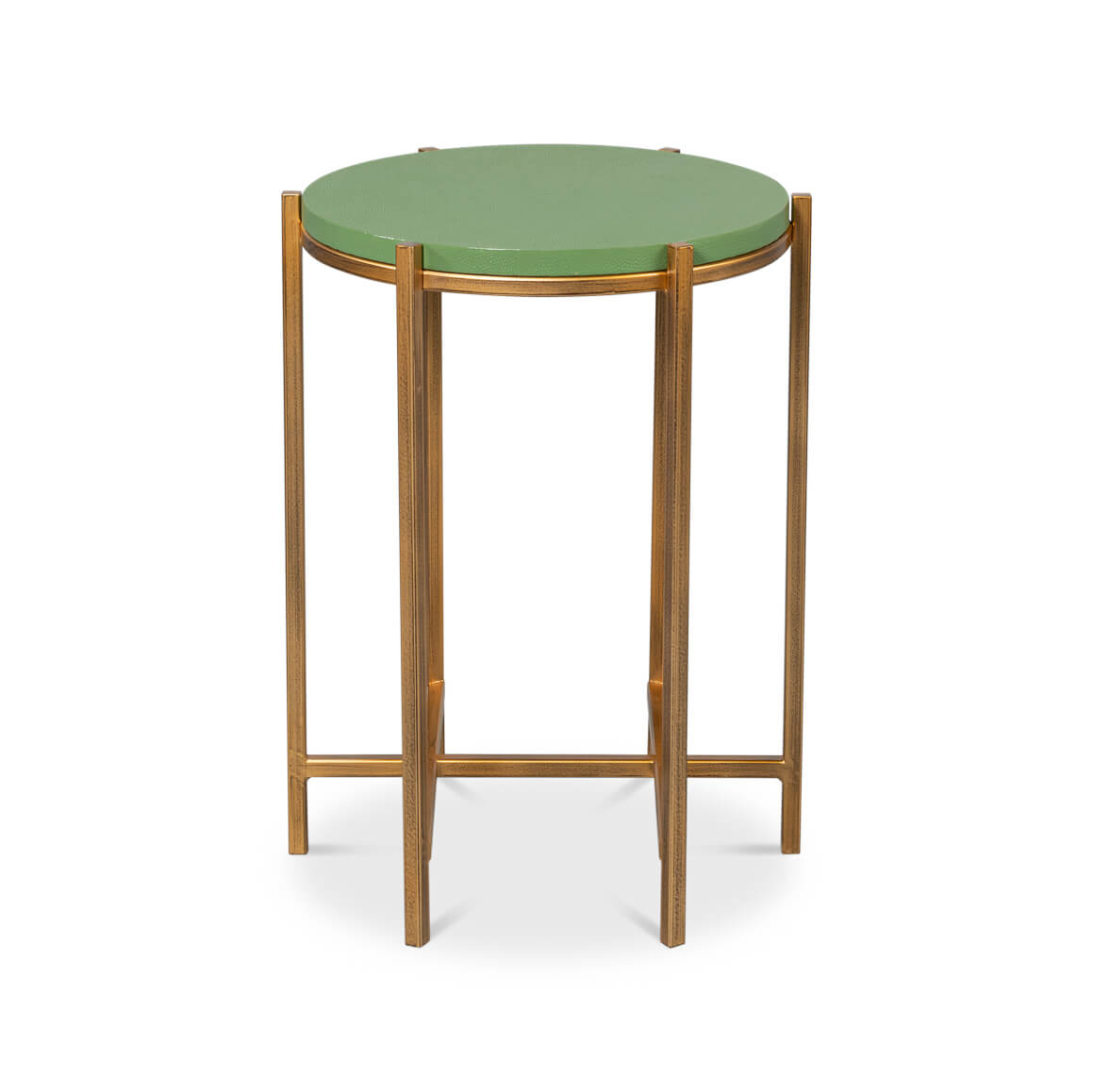 Green top accent table, front perspective.