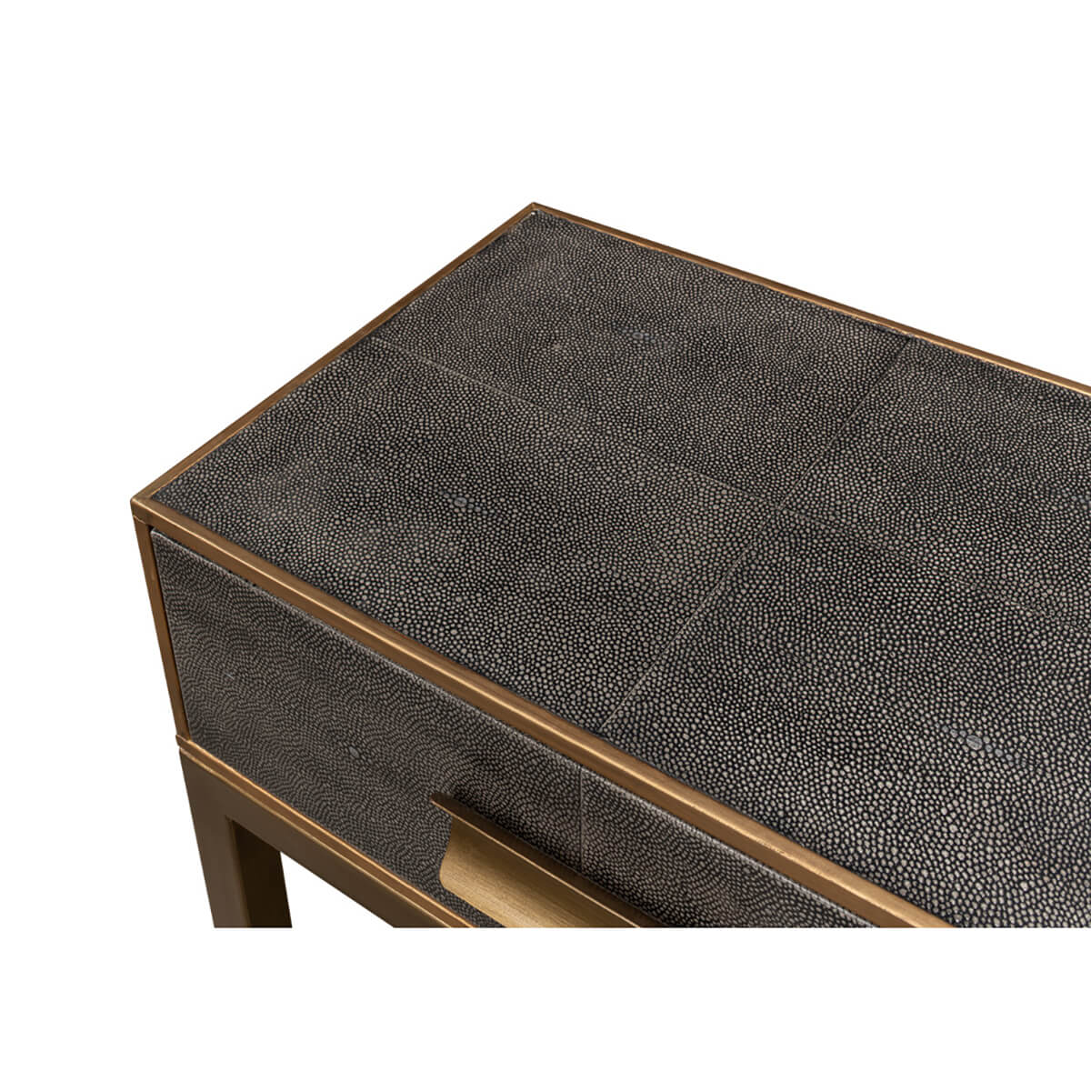 Close-up of grey leather texture on console