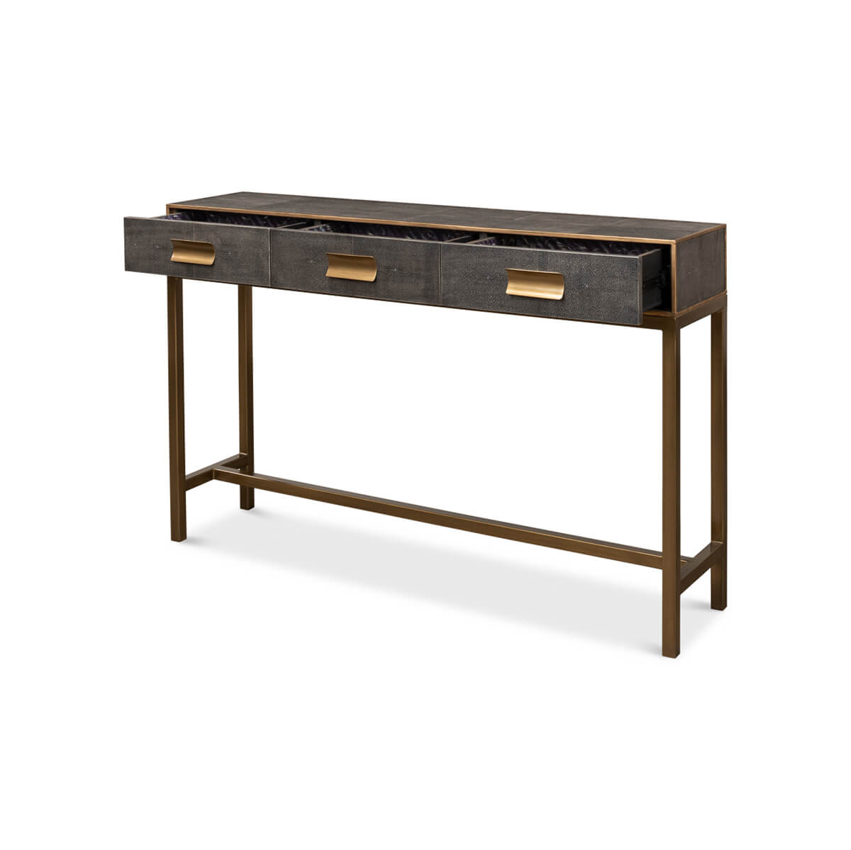 Console table with open drawers, modern design