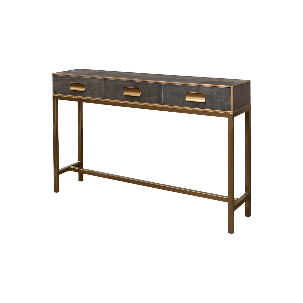 Modern grey leather console table side view