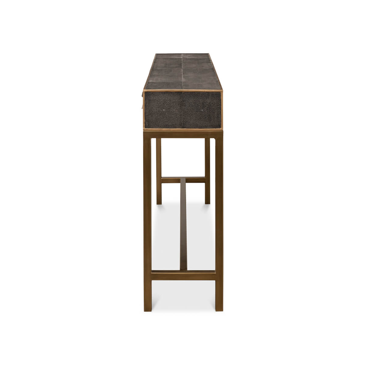 Side profile of modern grey console table