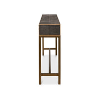 Side profile of modern grey console table