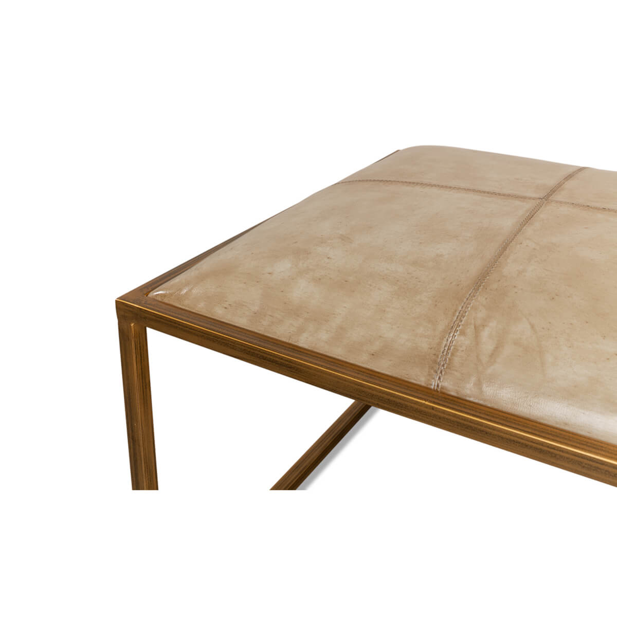 Close-up corner of modern hall bench cushion.