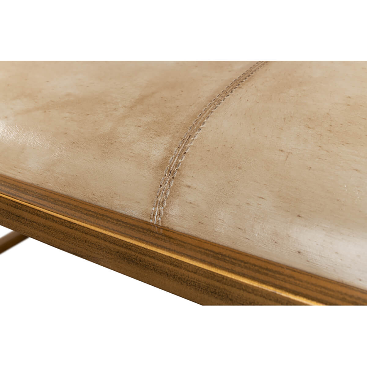 Detailed stitching on modern hall bench cushion.
