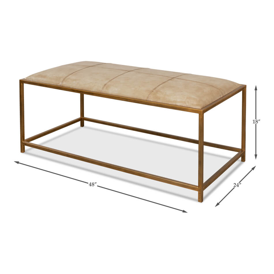 Dimensions of modern hall bench with measurements.