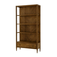 Modern herringbone oak bookcase full view.