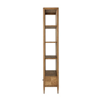 Side view of slim oak bookcase design.