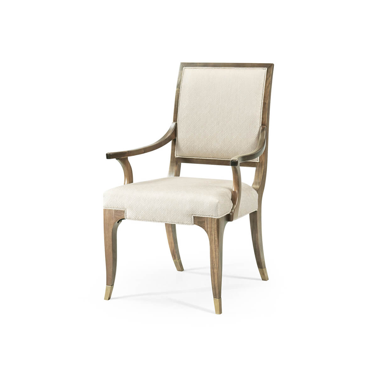 Modern high back dining armchair, side view.