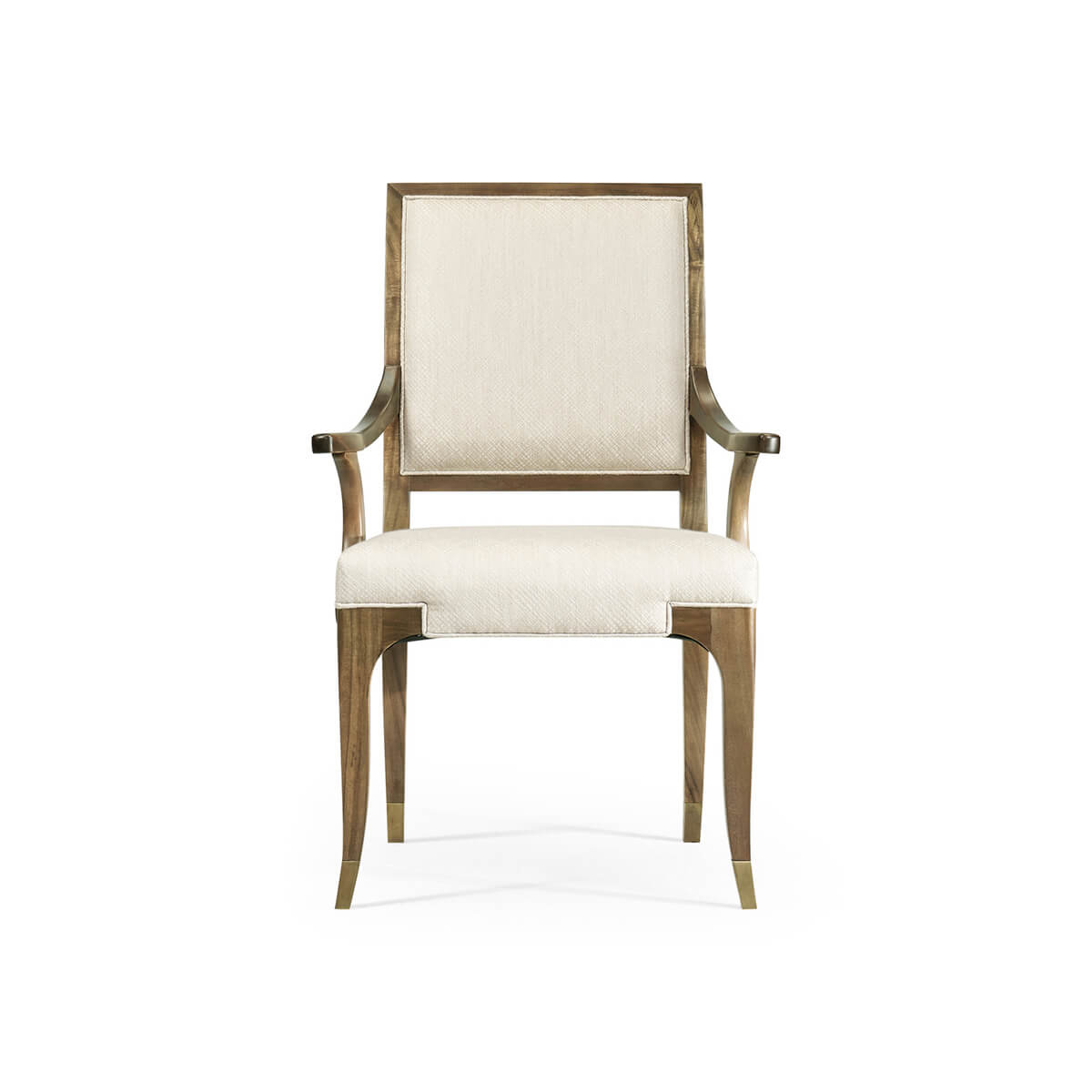 Front view of modern dining armchair, high back.