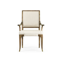 Front view of modern dining armchair, high back.