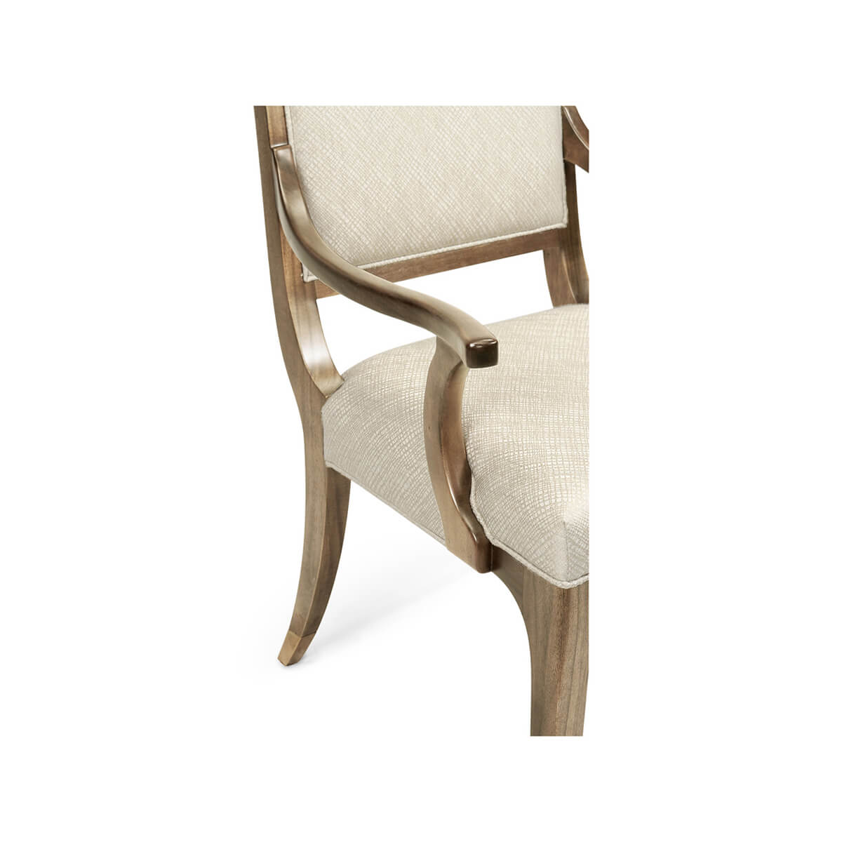 Arm detail on modern high back dining armchair.