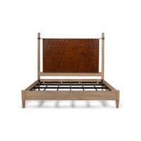 Front view of modern industrial bed frame alone.