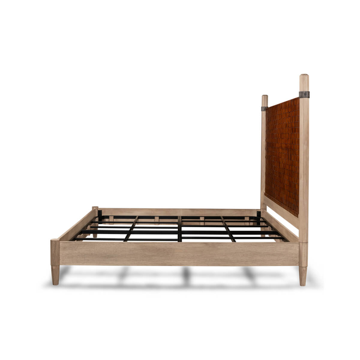 Side view of modern industrial bed frame structure.