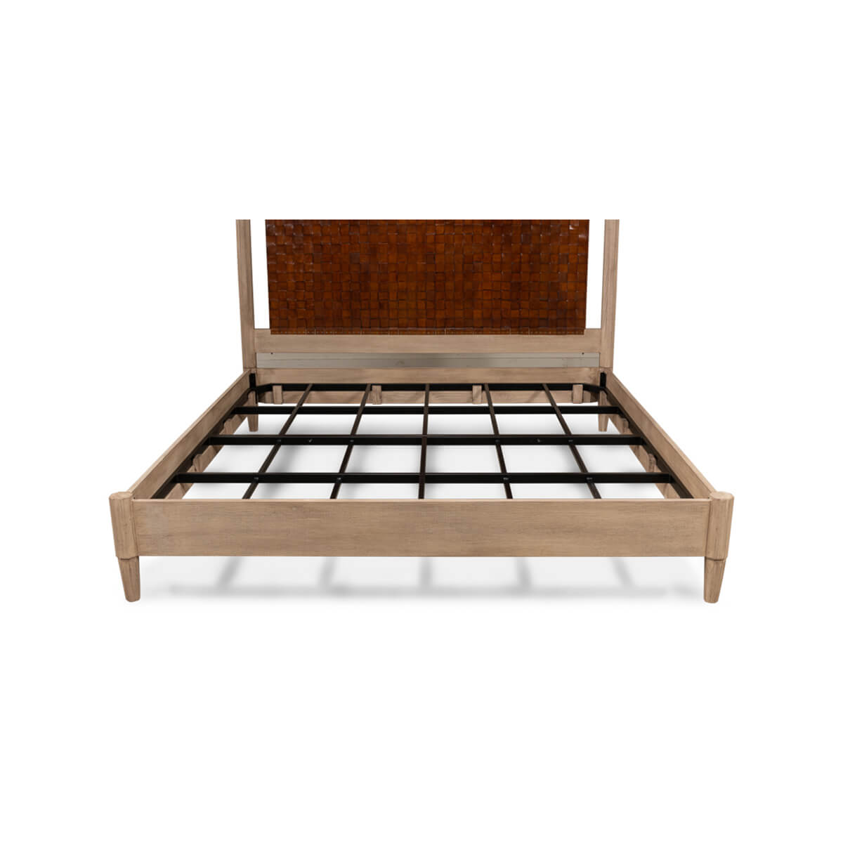 Top view showing modern industrial bed frame slats.