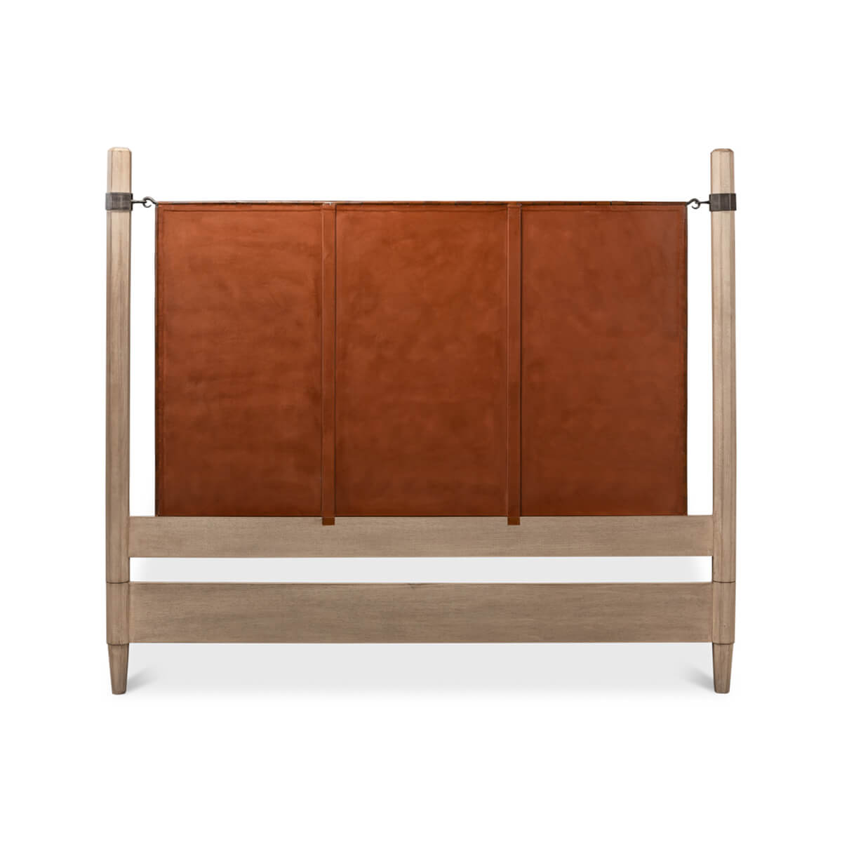 Back view of modern industrial bed headboard.