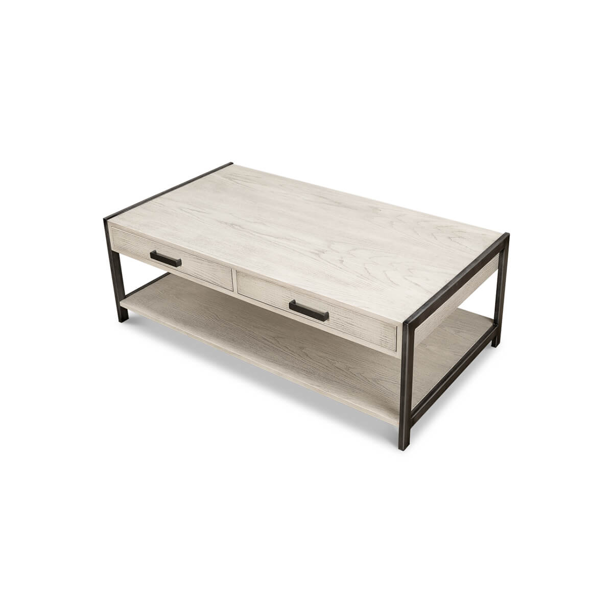 Modern industrial coffee table top view from above.