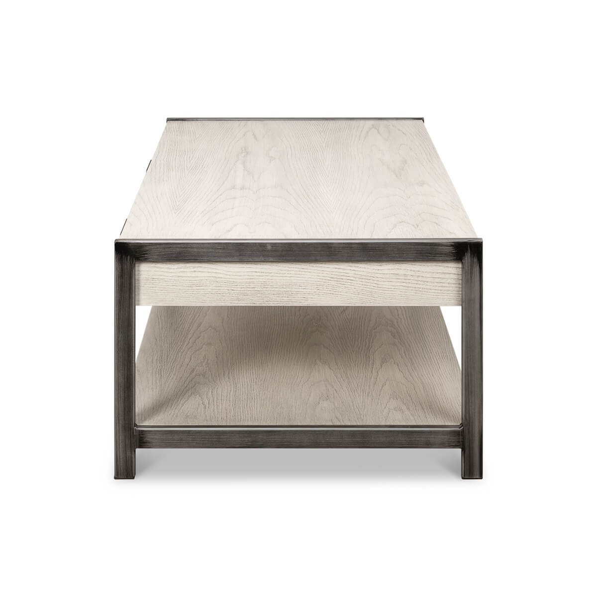 Modern industrial coffee table side profile view.