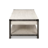 Modern industrial coffee table side profile view.