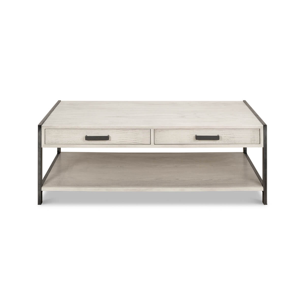 Modern industrial coffee table front view.