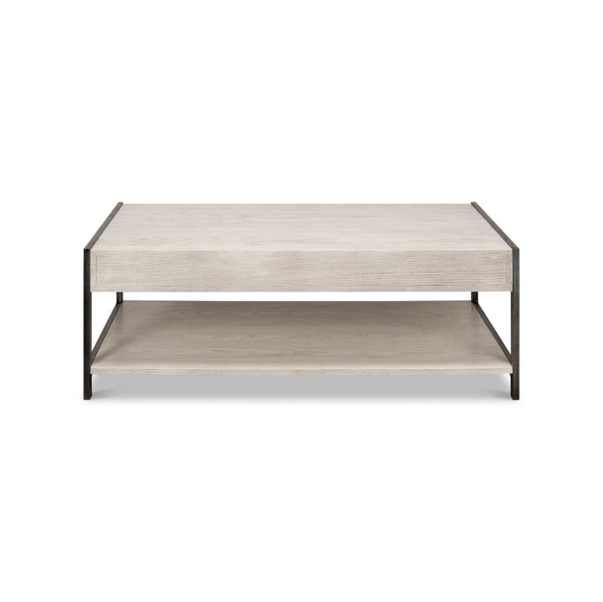 Modern industrial coffee table back view.