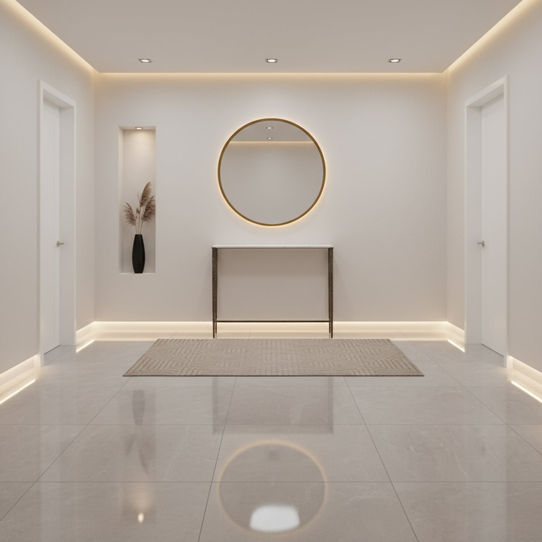 Console table in modern minimalist hallway.