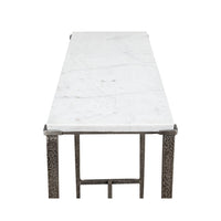 Top view of marble surface on console table.