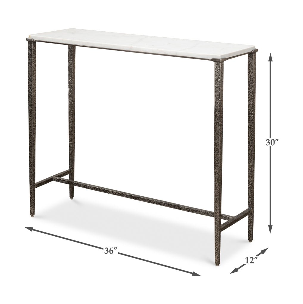 Dimensions of modern industrial console table displayed.