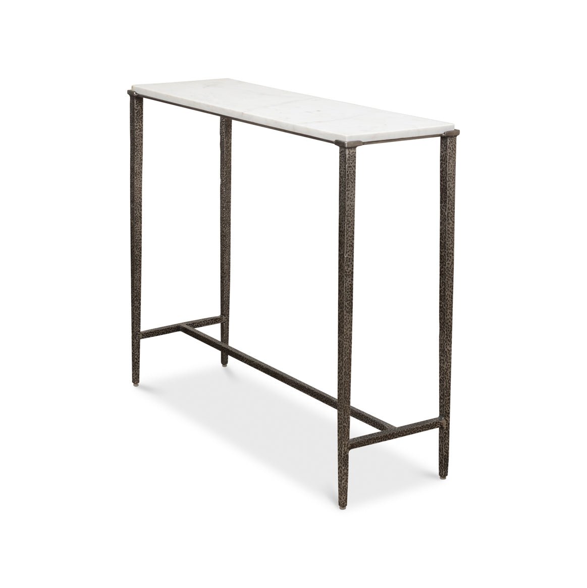 Console table, angled side perspective.