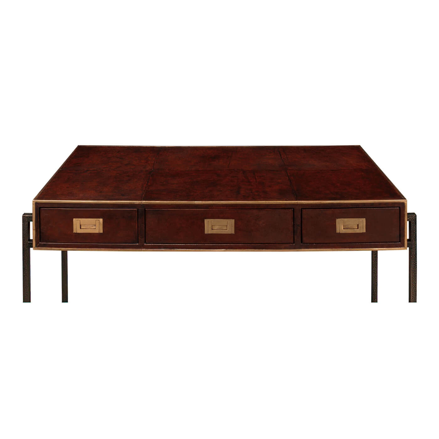 Top view of modern industrial leather desk.